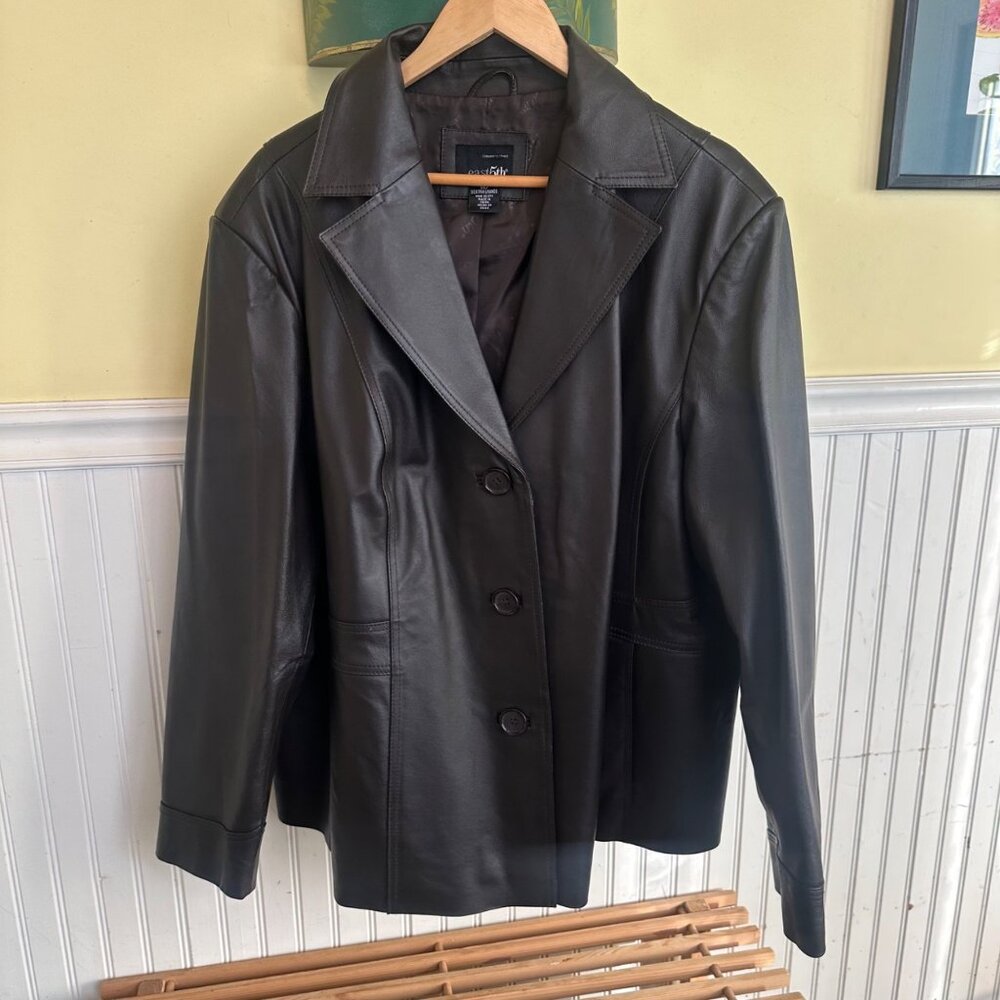 East 5Th Genuine Leather Black Button-Up Jacket 3X Womens Coat